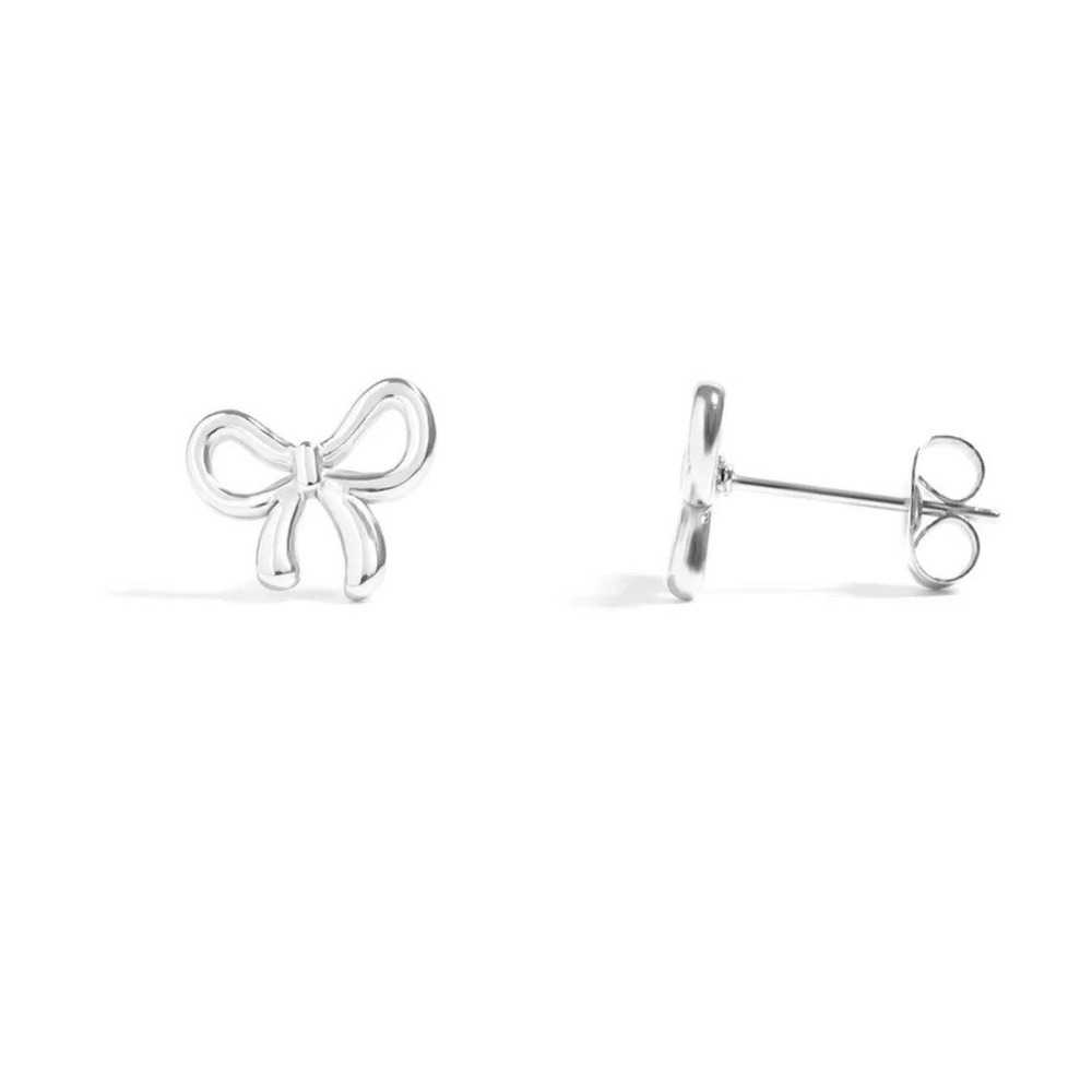 Silver Bow Stud Earrings Minimalist Dainty Cute Everyday Jewelry Gift for Her